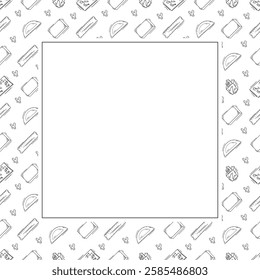 artist tool frame. doodle art supplies square frame. hand drawn artist kit background