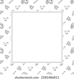 artist tool frame. doodle art supplies square frame. hand drawn artist kit background