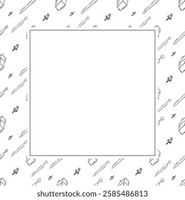 artist tool frame. doodle art supplies square frame. hand drawn artist kit background