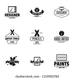 Artist tool logo set. Simple set of 9 artist tool vector logo for web isolated on white background