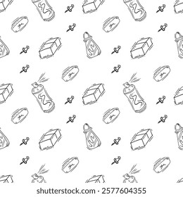 artist tool pattern. art supplies seamless pattern. doodle artist kit seamless pattern. doodle art material background