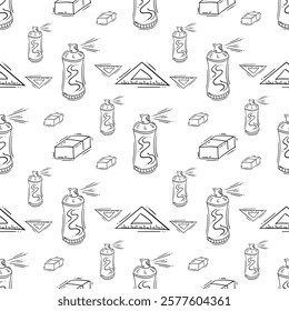 artist tool pattern. art supplies seamless pattern. doodle artist kit seamless pattern. doodle art material background