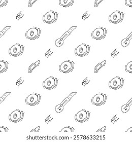 artist tool pattern. art supplies seamless pattern. doodle artist kit seamless pattern. doodle art material background