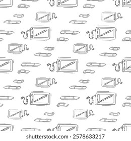 artist tool pattern. art supplies seamless pattern. doodle artist kit seamless pattern. doodle art material background