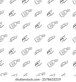 artist tool pattern. art supplies seamless pattern. doodle artist kit seamless pattern. doodle art material background