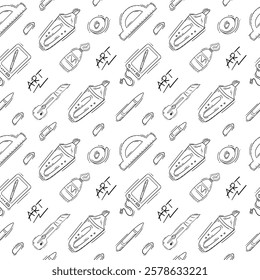 artist tool pattern. art supplies seamless pattern. doodle artist kit seamless pattern. doodle art material background