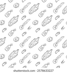 artist tool pattern. art supplies seamless pattern. doodle artist kit seamless pattern. doodle art material background