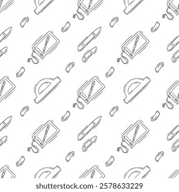 artist tool pattern. art supplies seamless pattern. doodle artist kit seamless pattern. doodle art material background