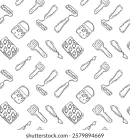 artist tool pattern. art supplies seamless pattern. doodle artist kit seamless pattern. doodle art material background