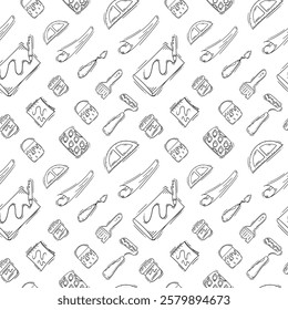 artist tool pattern. art supplies seamless pattern. doodle artist kit seamless pattern. doodle art material background