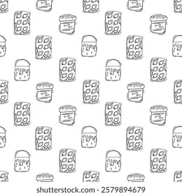 artist tool pattern. art supplies seamless pattern. doodle artist kit seamless pattern. doodle art material background