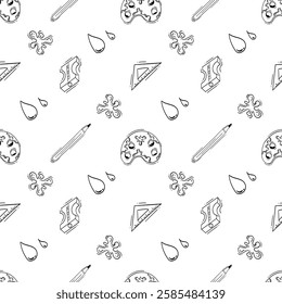 artist tool pattern. art supplies seamless pattern. doodle artist kit background