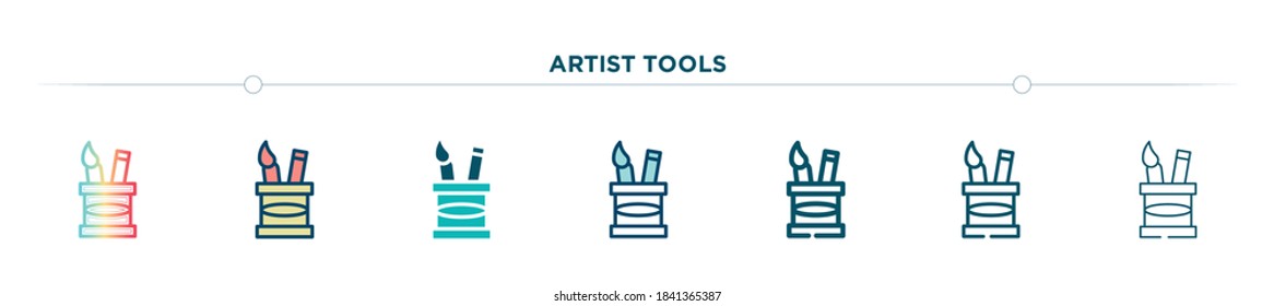 Künstler Tools Symbol im Farbverlauf, gefüllt, zwei Farben, dünne Linie und Umriss Stil. Vektorgrafik von Künstlerwerkzeugen, Vektorsymbole. kann für mobile, i, i, web
