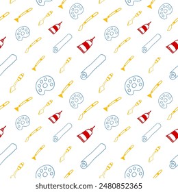 Artist tools seamless pattern in doodle style