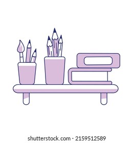 Outils d'artiste élément vectoriel semi-plat couleur. Objet de pleine taille sur blanc. Stylos et pinceaux pour le dessin. Illustration de style de dessin simple d'agencement de tableau pour la conception graphique et l'animation de sites web