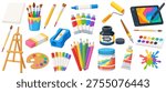 Artist Tools Set Paint Brushes Pencils Markers Palette Easel Ink Bottle Canvas Creative Art Supplies Collection
