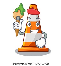 Artist traffic cone on road cartoon shape