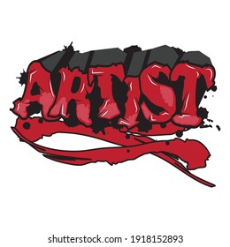 'Artist' typography with graffiti style and grunge effects vector illustration text art on white background.