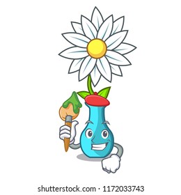 Artist vase with bouquet of beautiful cartoon