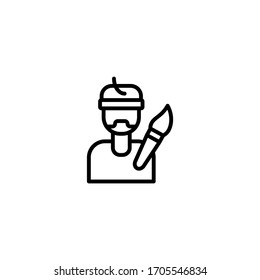 Artist vector icon in linear, outline icon isolated on white background