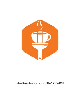 Artist café vector logo design concept. Coffee mug and paint brush icon.	