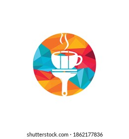 Concepto de diseño del logotipo vectorial de café artista. Icono de taza de café y pincel.	