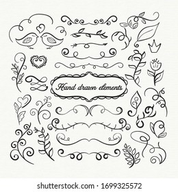 Artist vintage hand drawn arrows. Set of decorative elements. Floral and florid vignettes.