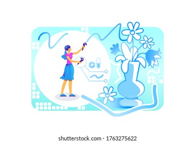 Künstler mit VR Brille 2D Vektor Web-Banner, Poster. Maler mit AR-Headset-Zeichen auf Cartoon-Hintergrund. Simulator für Unterhaltung. Kunst in interaktiver virtueller Realität bunter Szene
