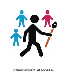 Artist Walking Happily with Paintbrush in Hand