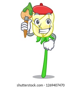 Artist white rose in the shape cartoon