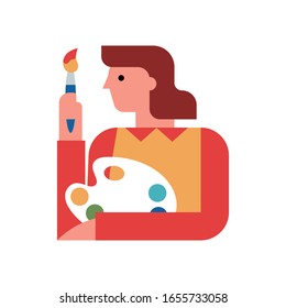 Artist woman flat vector illustration