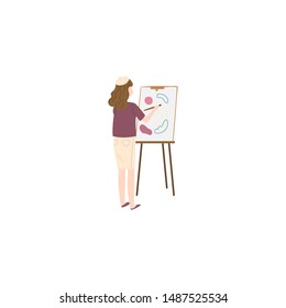 Artist woman painting on canvas Raster illustration isolated on white background