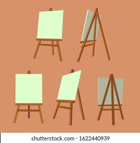 Artist Wooden Drawing Stand Illustration Side Front Back Three-quarters Views White Canvas Vector Art