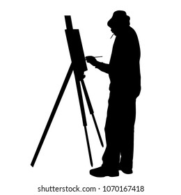 Artist at work silhouette on a white background, vector illustration