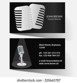 Artiste business card with vintage microphone, actor of theater, Concert Director, radio presenter