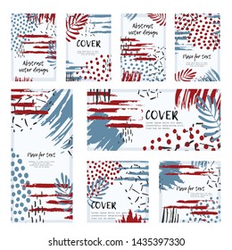 Artistic abstract background with hand drawn textures. Set of creative cards, invitation, banner, poster, placard, cover.
