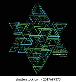 Artistic abstract background in light blue and light green colors made of random triangular shapes. Vector illustration.