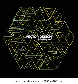 Fondo artístico abstracto en colores verde claro y amarillo, de formas triangulares aleatorias. Ilustración vectorial.