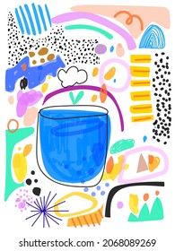 Fondo artístico abstracto, línea dibujada a mano, arte, ilustración vectorial.