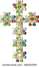Artistic abstract colorful ornamental decorative christian cross, vintage jewels style. Color vector illustration