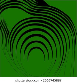 Artistic abstract design featuring flowing black curved lines over a green background, creating a sense of movement and rhythm. Perfect for modern art, backgrounds, or digital projects.