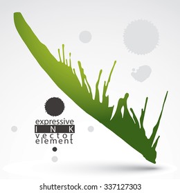 Artistic abstract dirty ink template, colorful scanned and traced splashing decorative element. Rough grungy background.