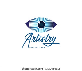 artistic abstract eye pupil for artist or photography business vector logo design template in white background