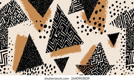 Artistic abstract geometric pattern seamless design featuring triangles brush strokes and textured details for creative decoration