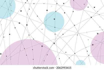 Artistic abstract grey dots with curved lines. White background with pink and blue dots. Vector illustration