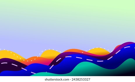Artistic abstract ocean waves with multicolor waves and blue green island theme gradient background