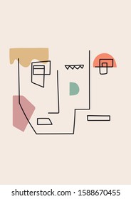 artistic abstract one line face drawn pastel colors geometric