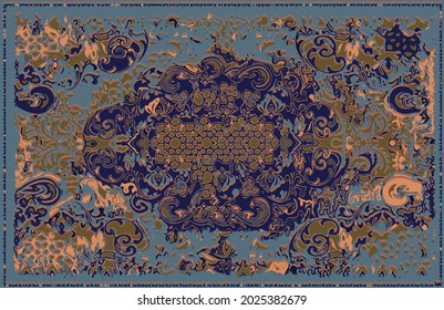 Artistic Abstract patterned modern rug boho Pattern Dyed Print pattern design. Old Persian Carpet Texture, abstract ornament Hand  Ethnic Batik for runner carpet, rug, scarf, curtain 