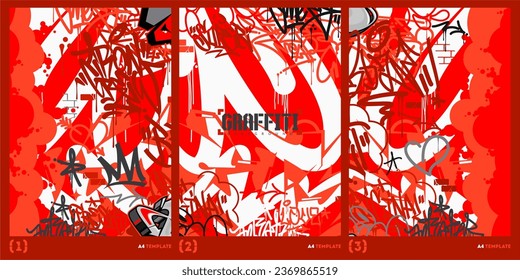 Artistic Abstract Red Graffiti Style A4 Poster Vector Illustration Art Template Background 