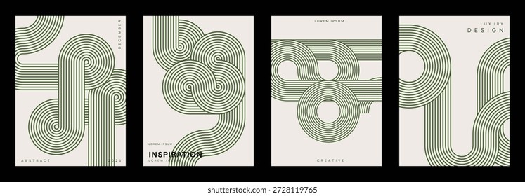 Artistic abstract representation featuring curved black lines on a white background, forming symmetrical interlocking minimalist geometric patterns.	